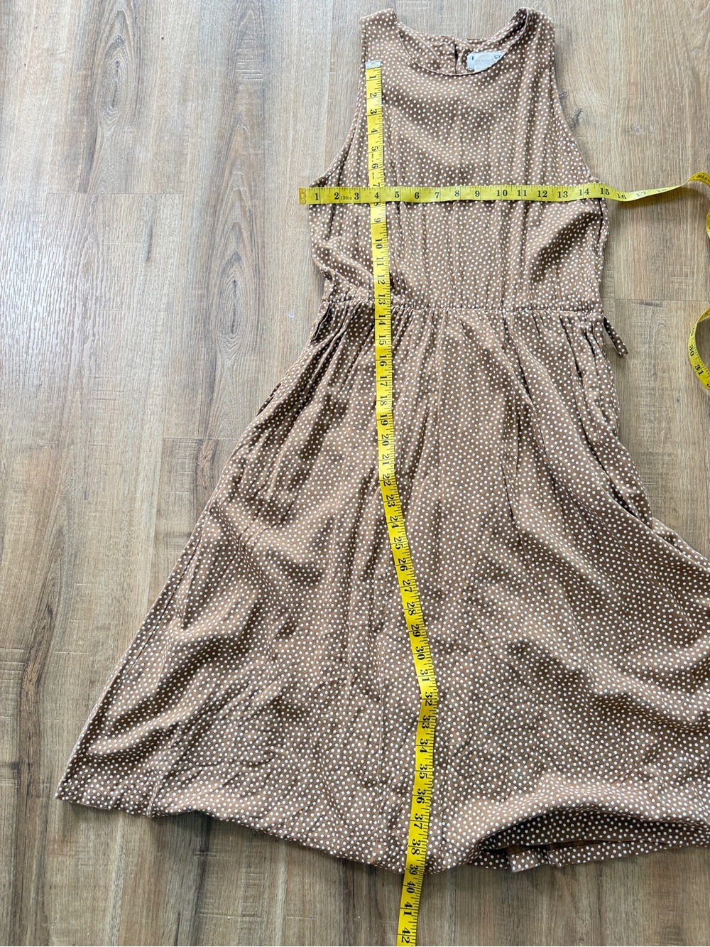 Vintage Brown White Midi Dress Rayon Lightweight Neutral Cottagecore S - Picture 4 of 6